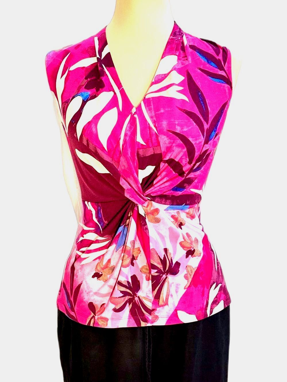 Donna Karan NY Sleeveless Floral Twist-Front Top Sz M S2